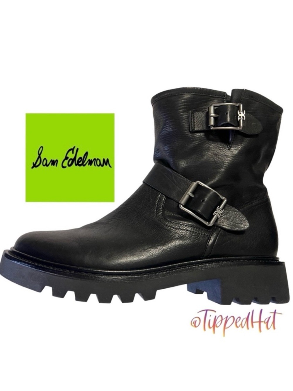 NWOB $200 Sam Edelman Kinsley Black Leather Moto Boots – Size 7